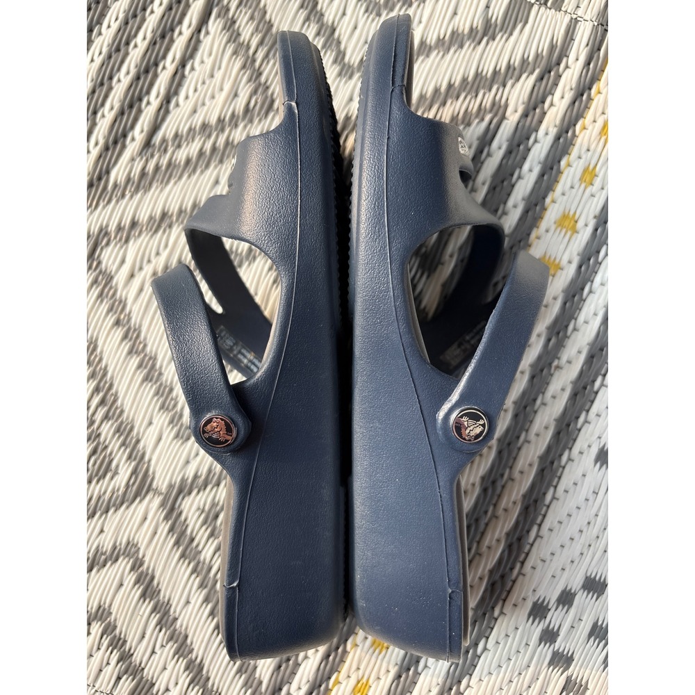 Crocs Patricia Wedge Sandals Navy Blue Grey Strappy Slip On Womens 6 - Picture 5 of 9